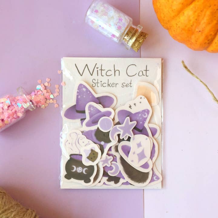 Jino's Art - Wholesale Sticker - Cute Witch cat - vinyl Sticker pack - set of 6 cats2