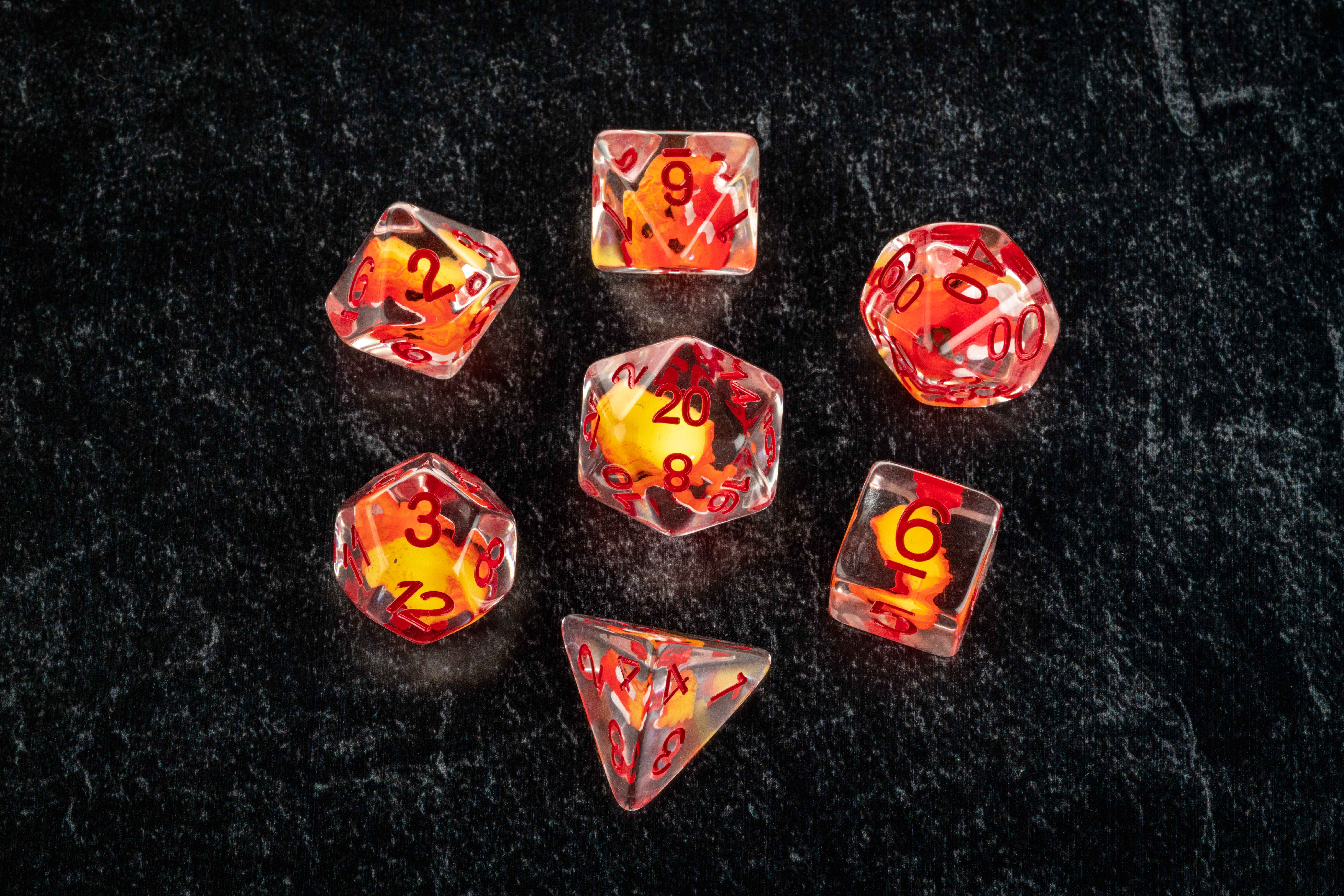 FanRoll by Metallic Dice Games - Wholesale Dice - Dragon Storm Inclusion Resin Dice Set: Red Dragon4