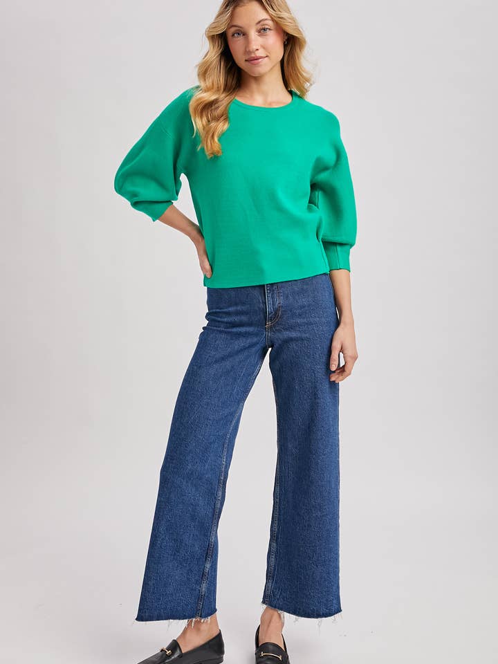 Bluivy - Wholesale Knit Sweater - Women's - PUFFED 3/4 SLEEVED KNIT SWEATER TOP25