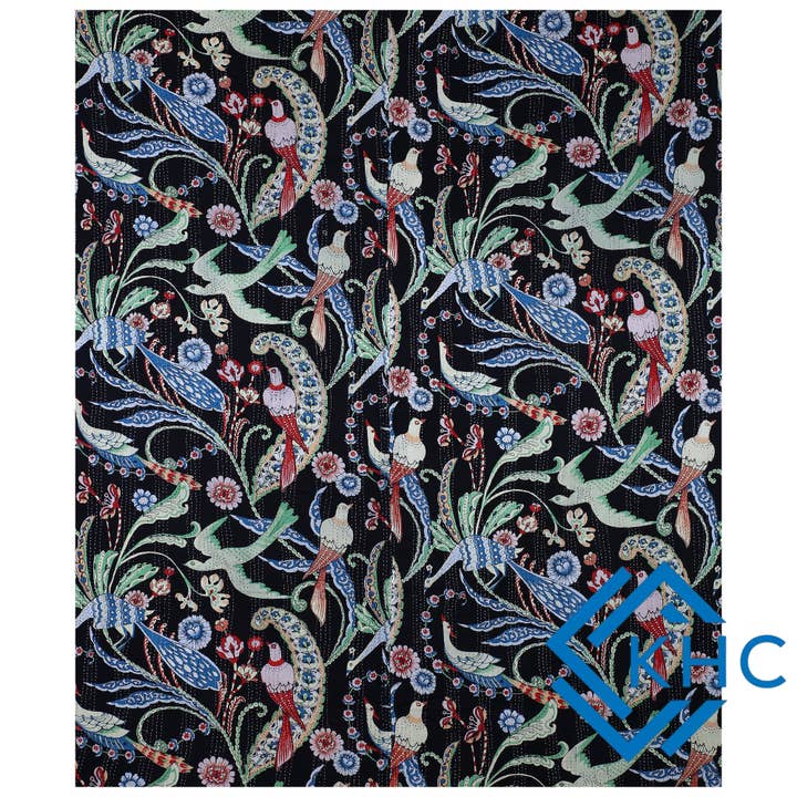 KHC – wholesale Quilt – Navy Blue Bird Print Bohemian Quilt Bedding