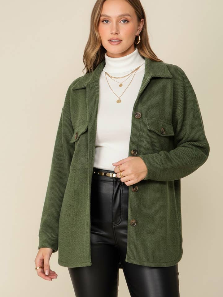 Plus Size-Brushed Button Down Shaket 4 for wholesale by TIMING