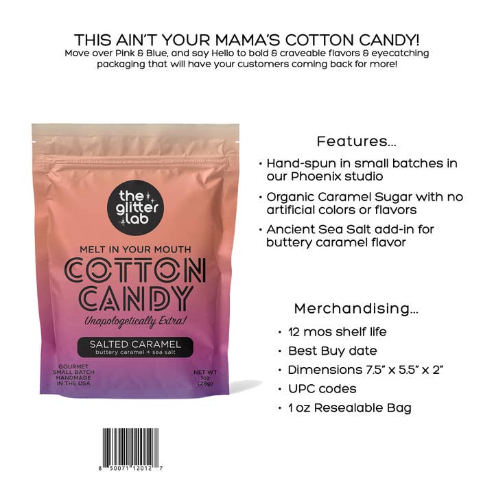 The Glitter Lab - Wholesale Cotton Candy - Salted Caramel Gourmet Cotton Candy - Small Batch Treats1