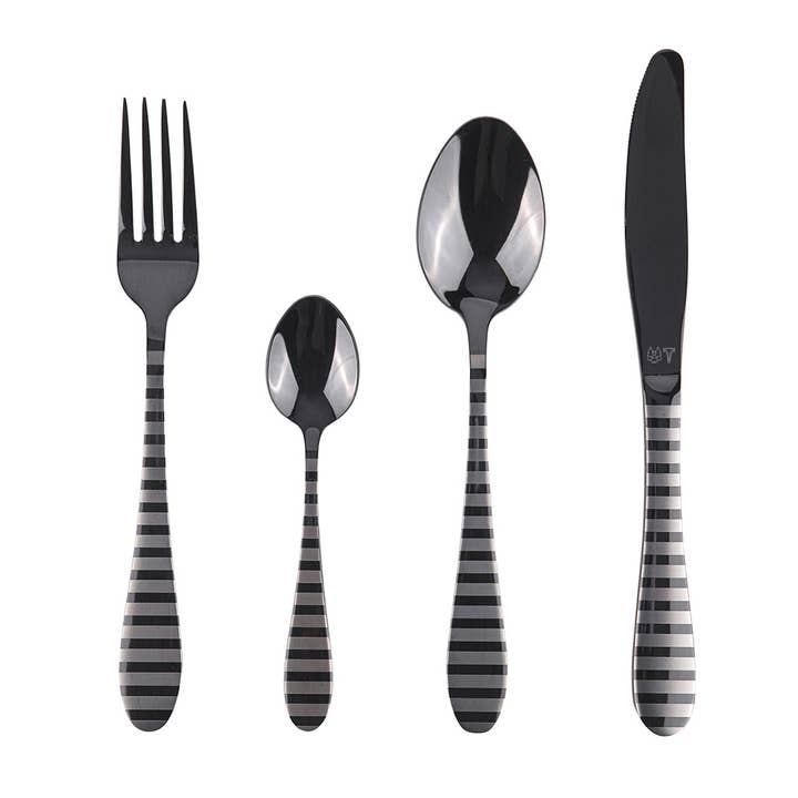Vargen & Thor - Venta al por mayor Juego de cubiertos - ZEBRA - Juego de cubiertos de 16 piezas con diseño a rayas