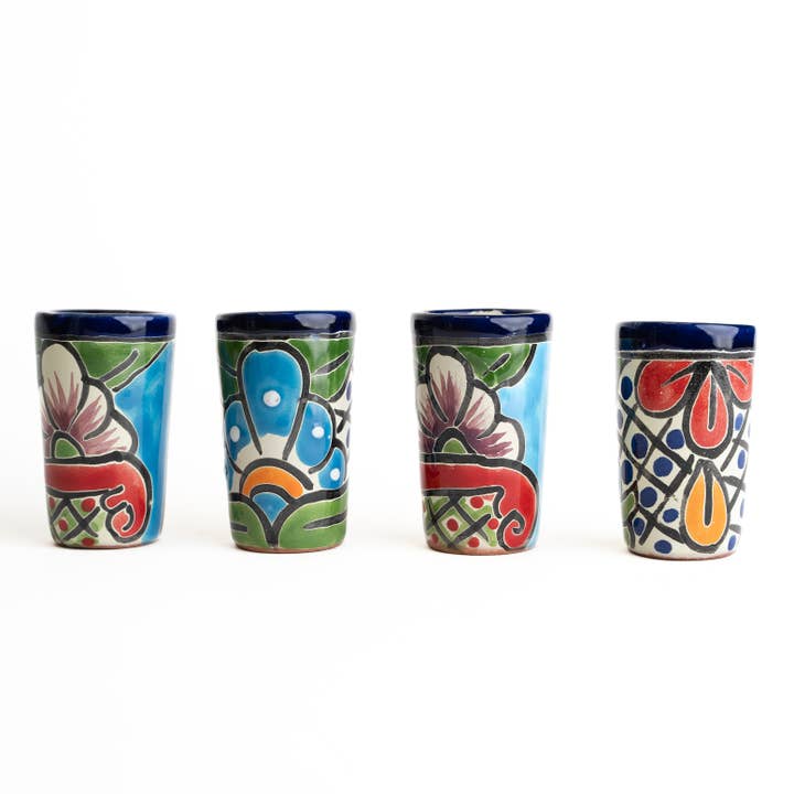 MEXTEQUIL Talavera Shot Glasses - Set of 4 - 2 Oz Blue/Green for wholesale by MEXTEQUIL