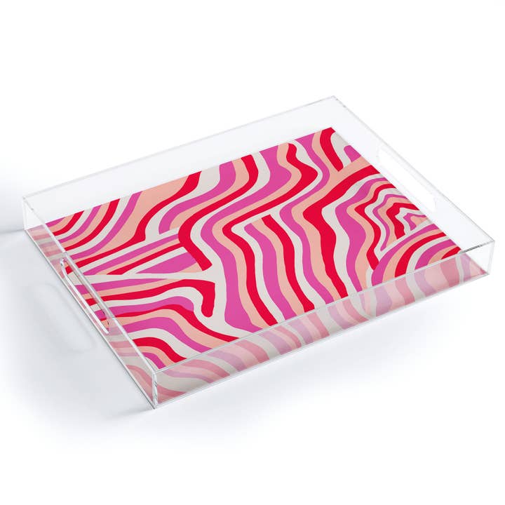 SunshineCanteen pink zebra stripes Acrylic Tray for wholesale by Deny Designs