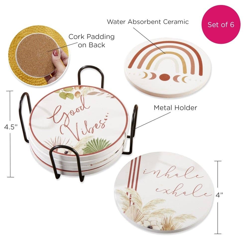 Kate Aspen - Wholesale Coasters - Boho Ceramic Coaster with Holder (Set of 6)5
