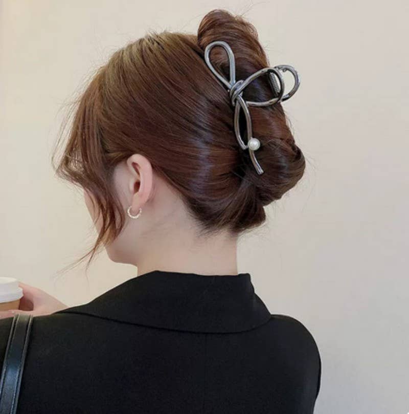 AK Brand - Wholesale Haarclip - Dames - Metallic Abstract Design Parel Strik Haarclip6