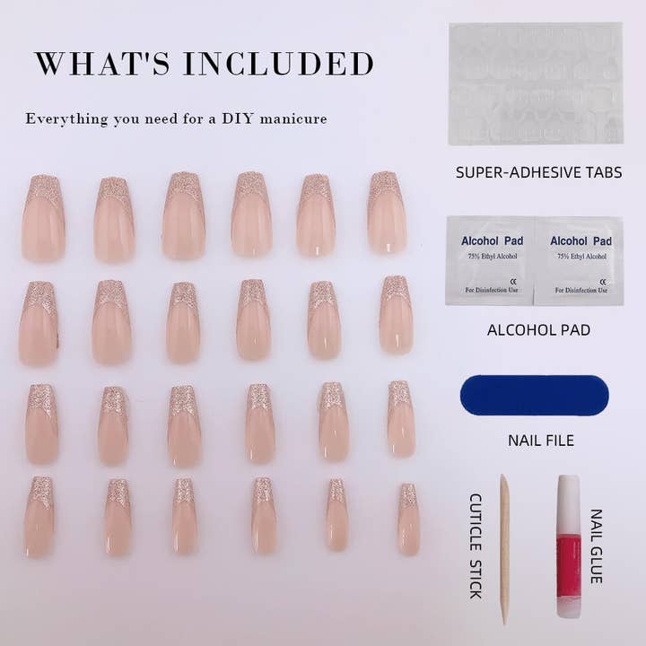 Glaze Nude Press on Nails, mittelgroß, Sargspitze mit Glitzer für den Großhandel von vibeficant
