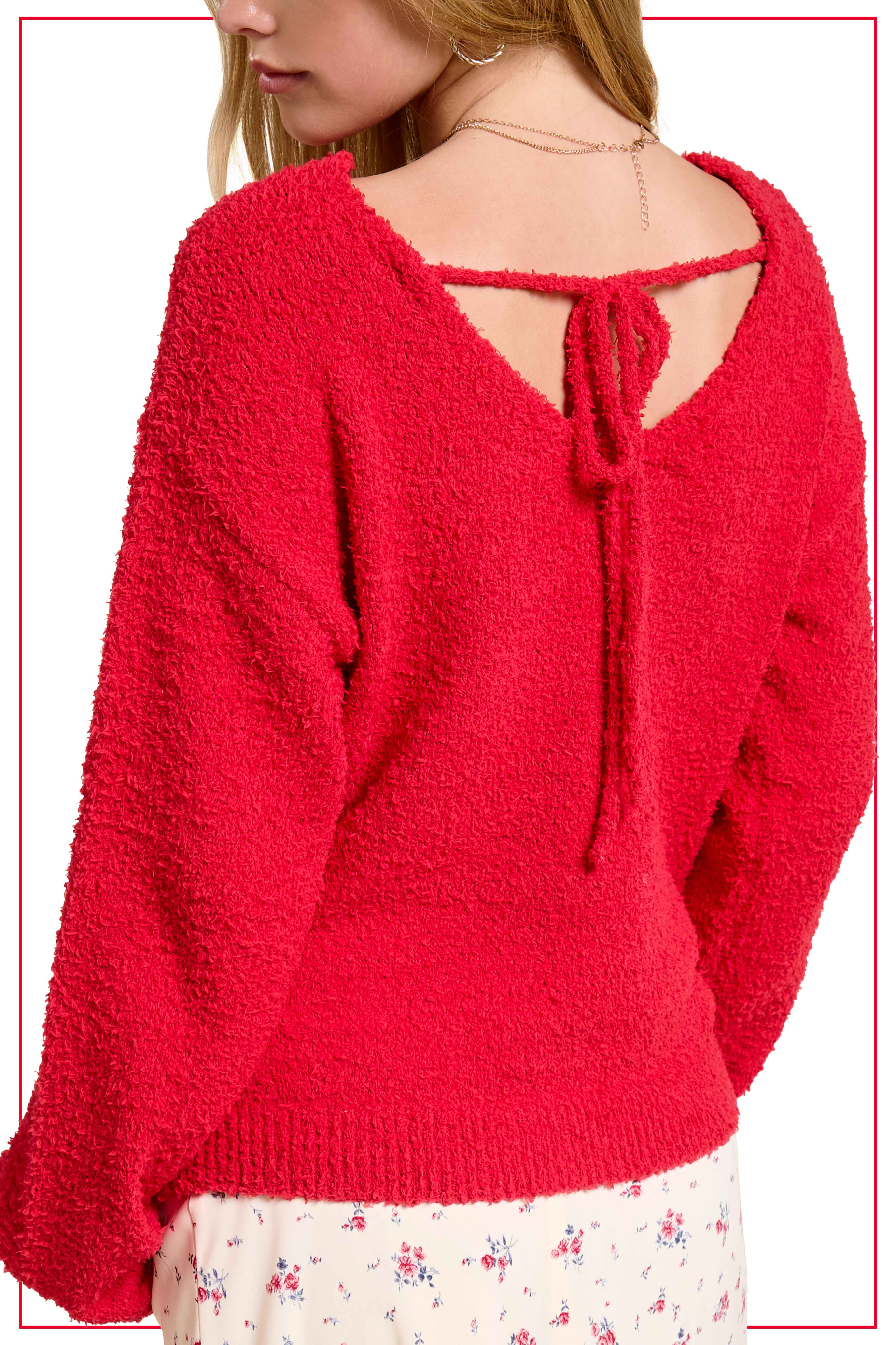 La Miel - Wholesale Knit Sweater - Women's - JDS3605-Fuzzy Reversible Drawstring V-Neck Sweater14