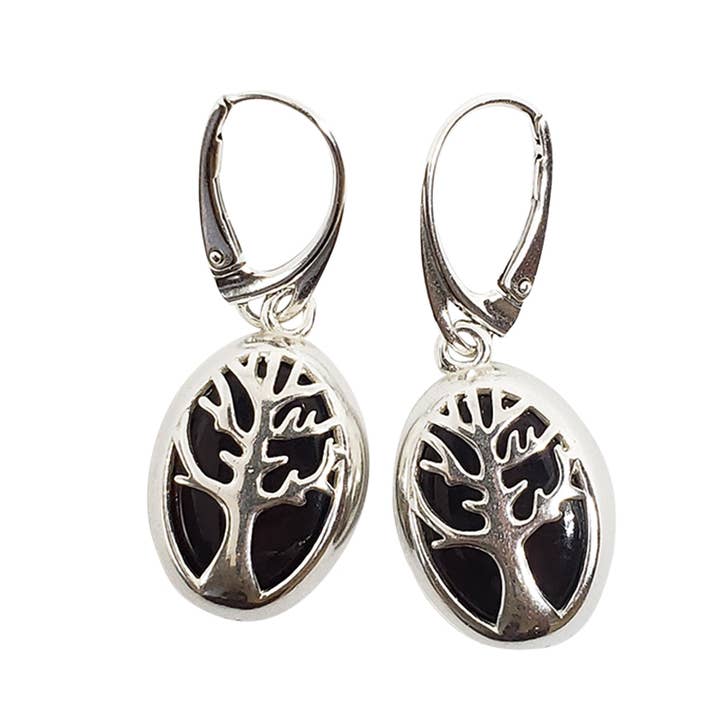 Baltic Amber Tree of Life Earrings & .925 Sterling Silver for wholesale by Amberman