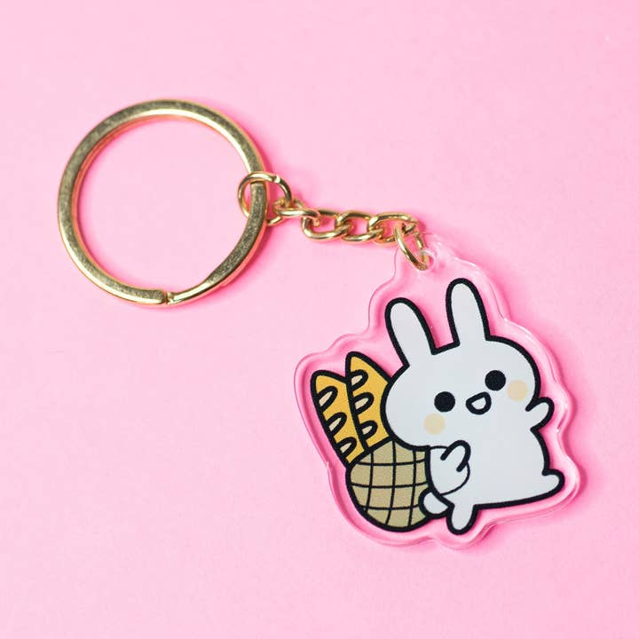 Bunny With Bread Acrylic Keychain for wholesale by Robot Dance Battle