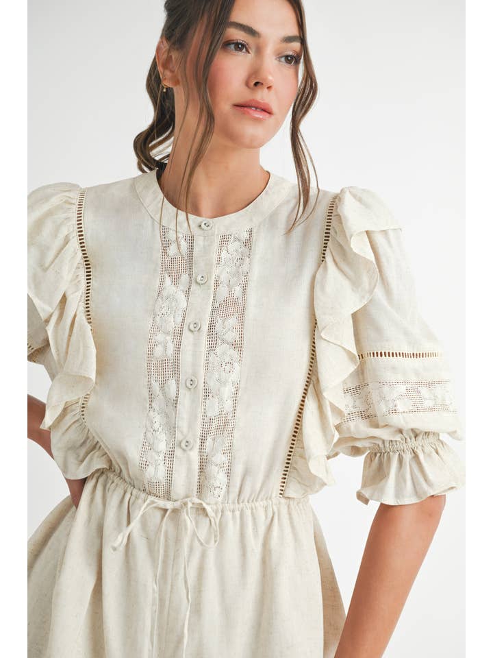 TONE OAT Ruffle Short Sleeve Romper for wholesale on Faire