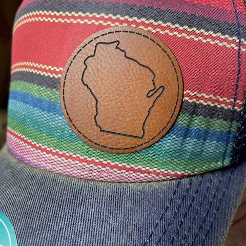 Flags Over Wisconsin - Wholesale Trucker Hat - Unisex - Wisconsin Sunset Style Cap w/ Leather Coin Patch1