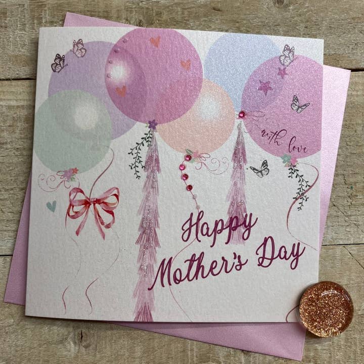 White Cotton Cards - Wholesale Moederdagkaartje - Moederdag - Pastelkleurige ballonnen (M24-16)