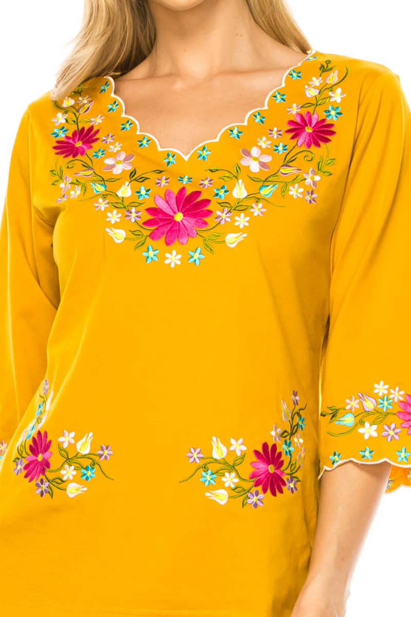 Unik - Vente Chemisier – femme - Adulte Traditionnel Brodé Manches 3/4 S-3XL4