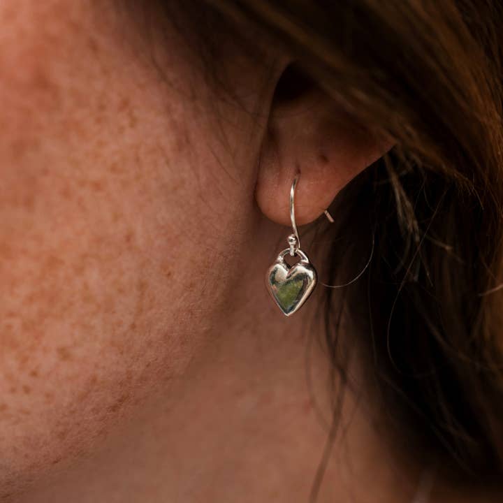 Silver Heart Drop Earrings for wholesale by Kirsty Taylor Goldsmiths