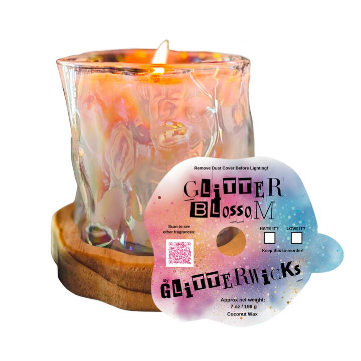 Glitter Blossom Candle: Japanese Cherry Blossom Scent by GlitterWicks for wholesale by Glitterwicks