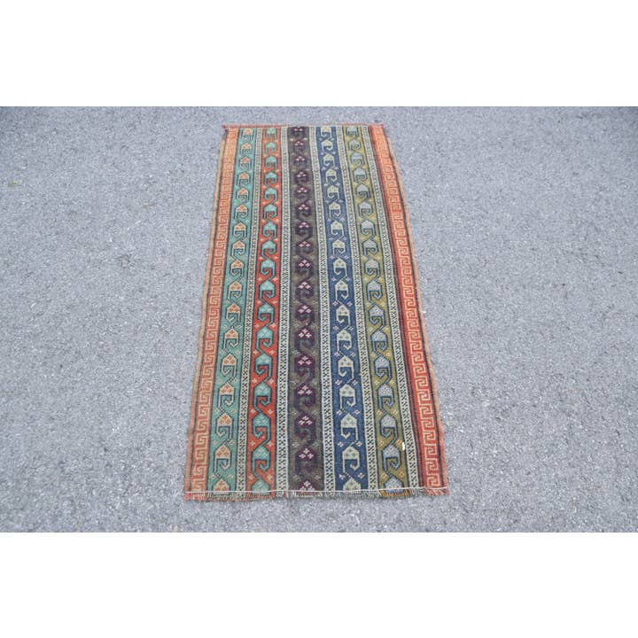 2,1x4,6 ft Rug, Vintage Rug, Turkish Orange Wool Polka dot Rug for wholesale by The Loom Wholesale