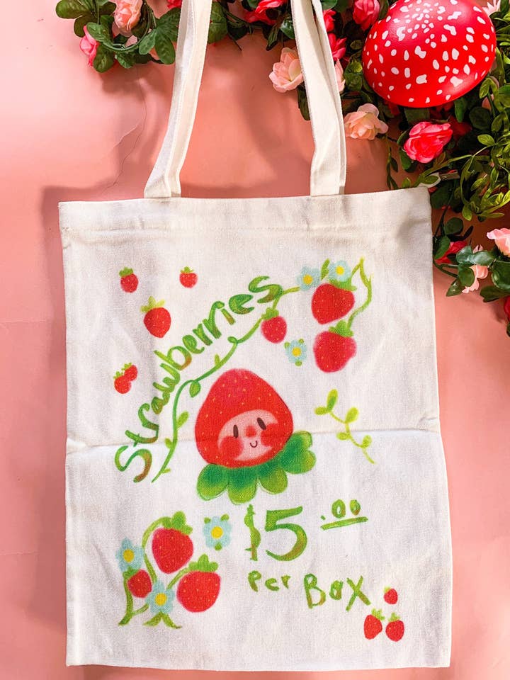 Strawberry Girl Tote for wholesale by Mar De Luna Arts Co