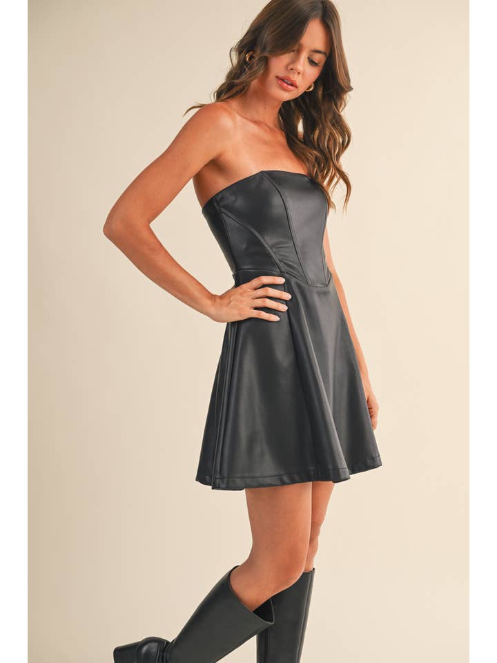 Klesis - Wholesale Dress - Women's - ID9586 LEATHER TUBE TOP PLARE MINI DRESS1