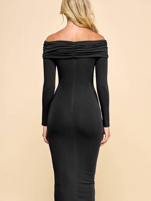 Heart & Hips - Vendita all'ingrosso Vestito - Donna - JD53365L - ABITO MIDI CON FASCIA ARRICCIATA A SPALLE SCOPERTE8