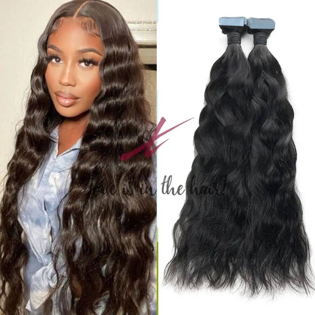 Color natural (1B) Extensiones de cabello humano ondulado suelto con cinta | Cabello virgen brasileño de venta al por mayor en Faire1