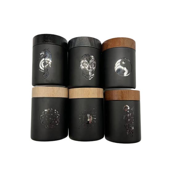 Smokezilla Glass Stash Jar with Wood Lid Assortment- 6/Pack for wholesale by Novelty Closeout