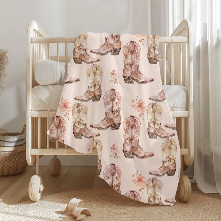 Rufflеѕ & Bоwtіеѕ - Affordable Boys & Girls Clothing - Wholesale Bedding Blanket - Kids & Baby - Girls Watercolor Western Cowboy Boot Nursery Blanket 30X401