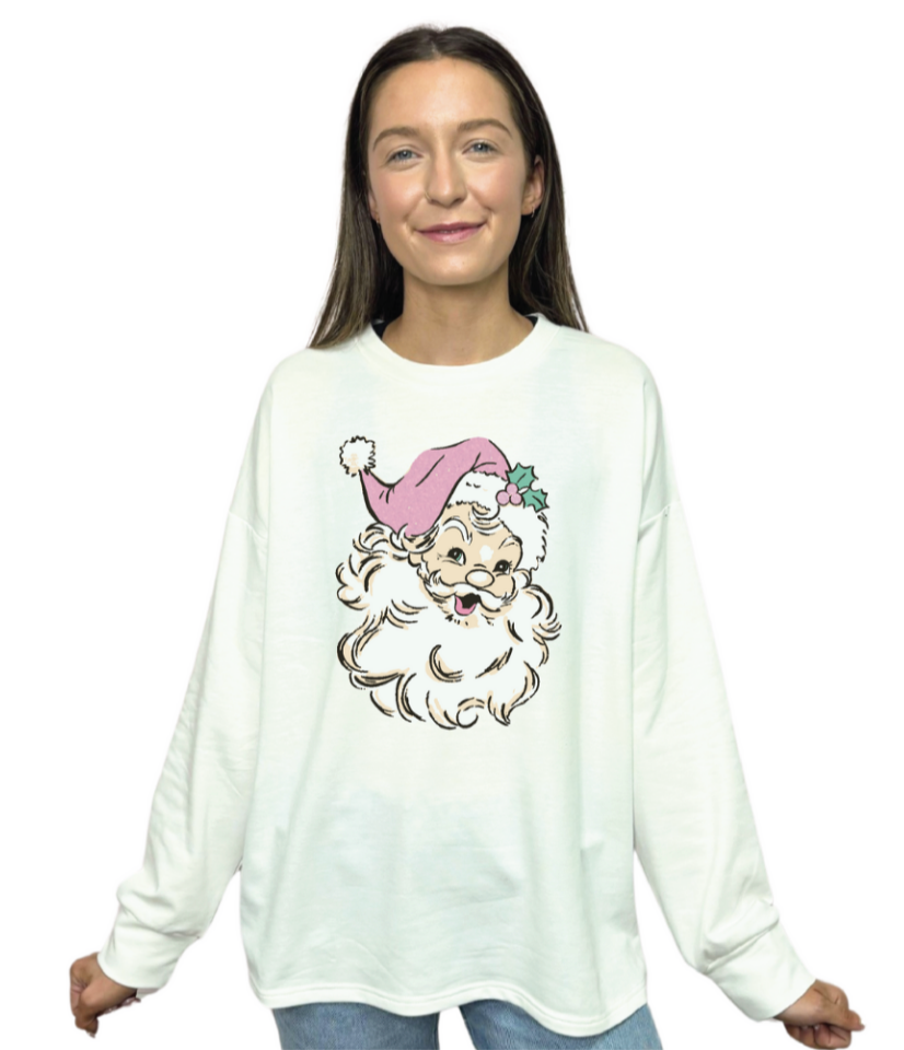 Cute Santa on Light Weight Sweatshirt, White for wholesale on Faire8