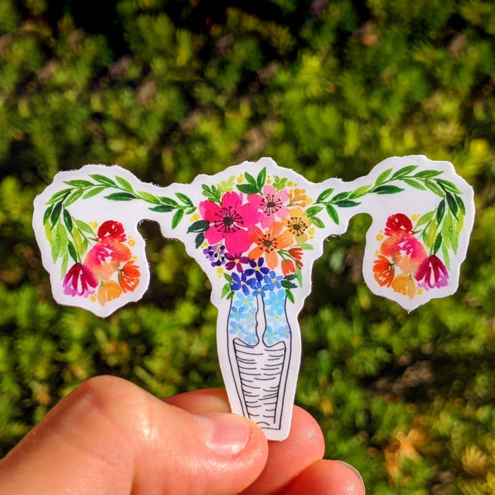Anatomical Uterus Floral Sticker for wholesale by Nina Belle Designs
