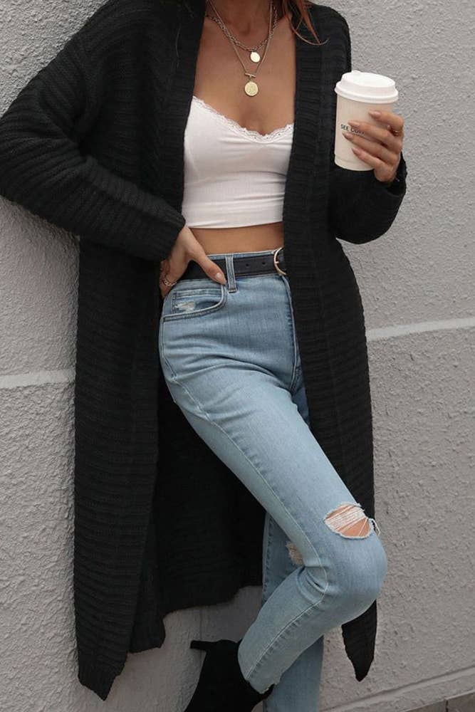 UNISHE - Wholesale Cardigan - Women's - Plain Long Length Open Sweater Cardigans MY0215