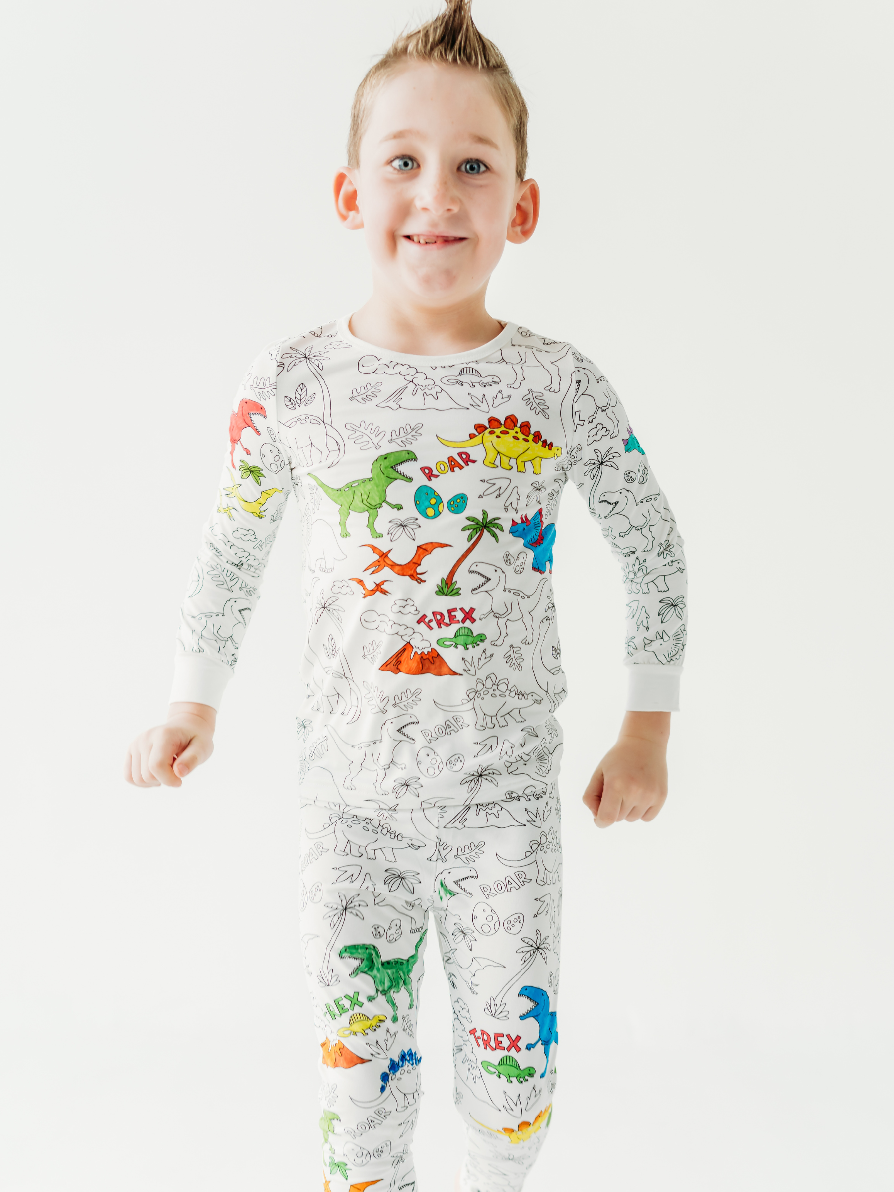 Bee Colorful Co. - Wholesale Sleepwear Set - Kids - Dinosaur Coloring Pajamas 2 piece set made from Bamboo2