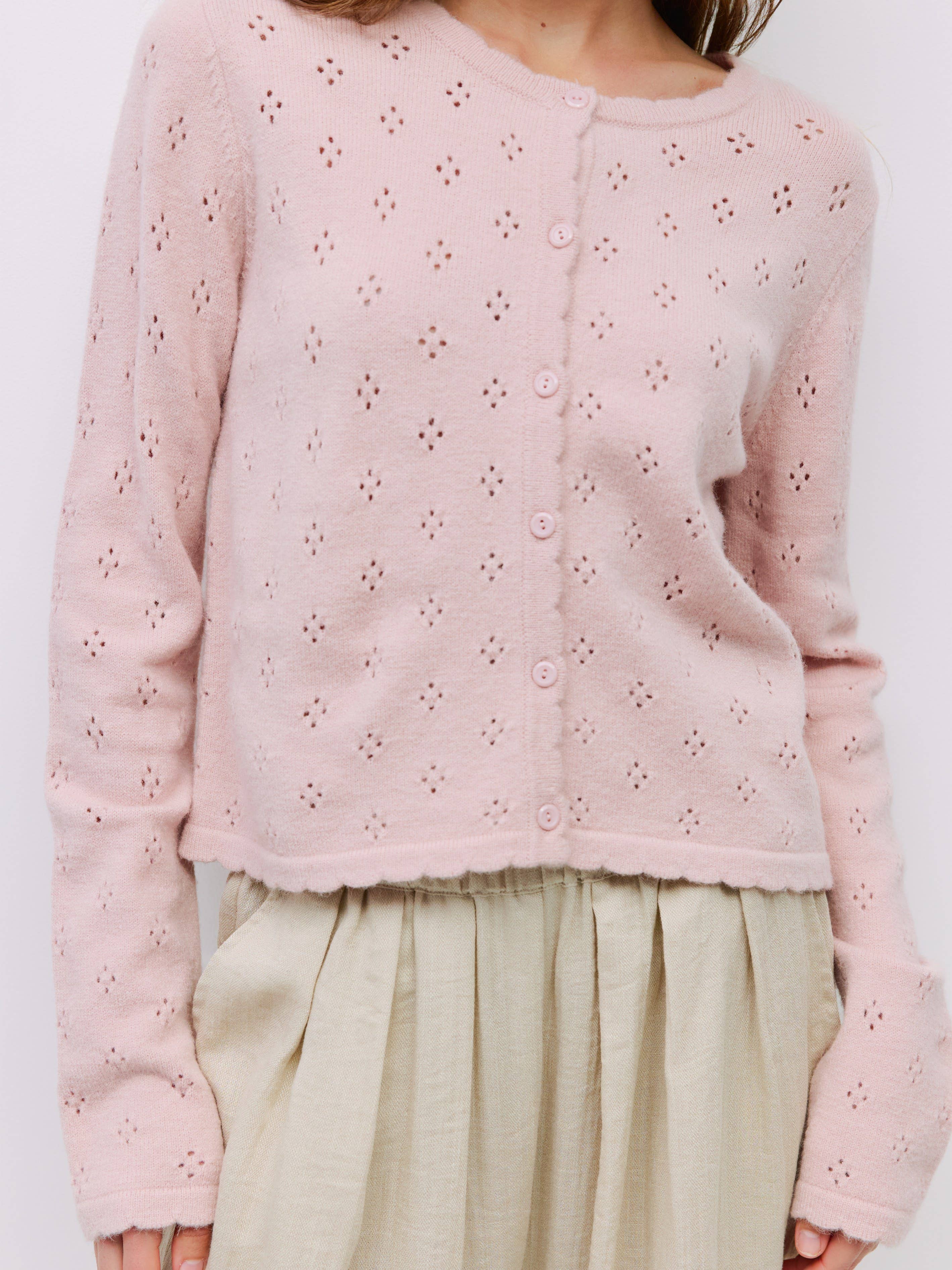 MOD REF - Wholesale Cardigan - Women's - The Carmela Cardigan | Scalloped Pointelle Cardigan4