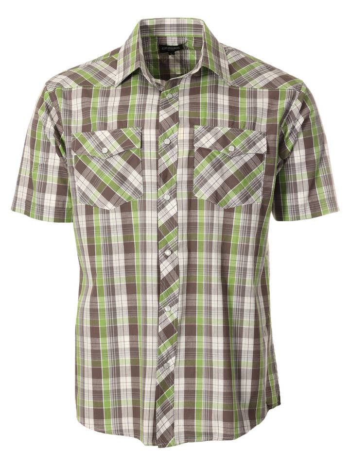 b-one inc - Wholesale Buttoned-down shirt – Men's - Men's Pearl Snap Button Down Plaid Short Sleeve Western Shirt10