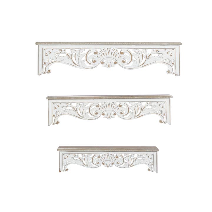 Import Corner - Wholesale Wall Mounted Shelf - A-92138: WOOD WALL SHELF SET OF 3 19", 24", 28"W