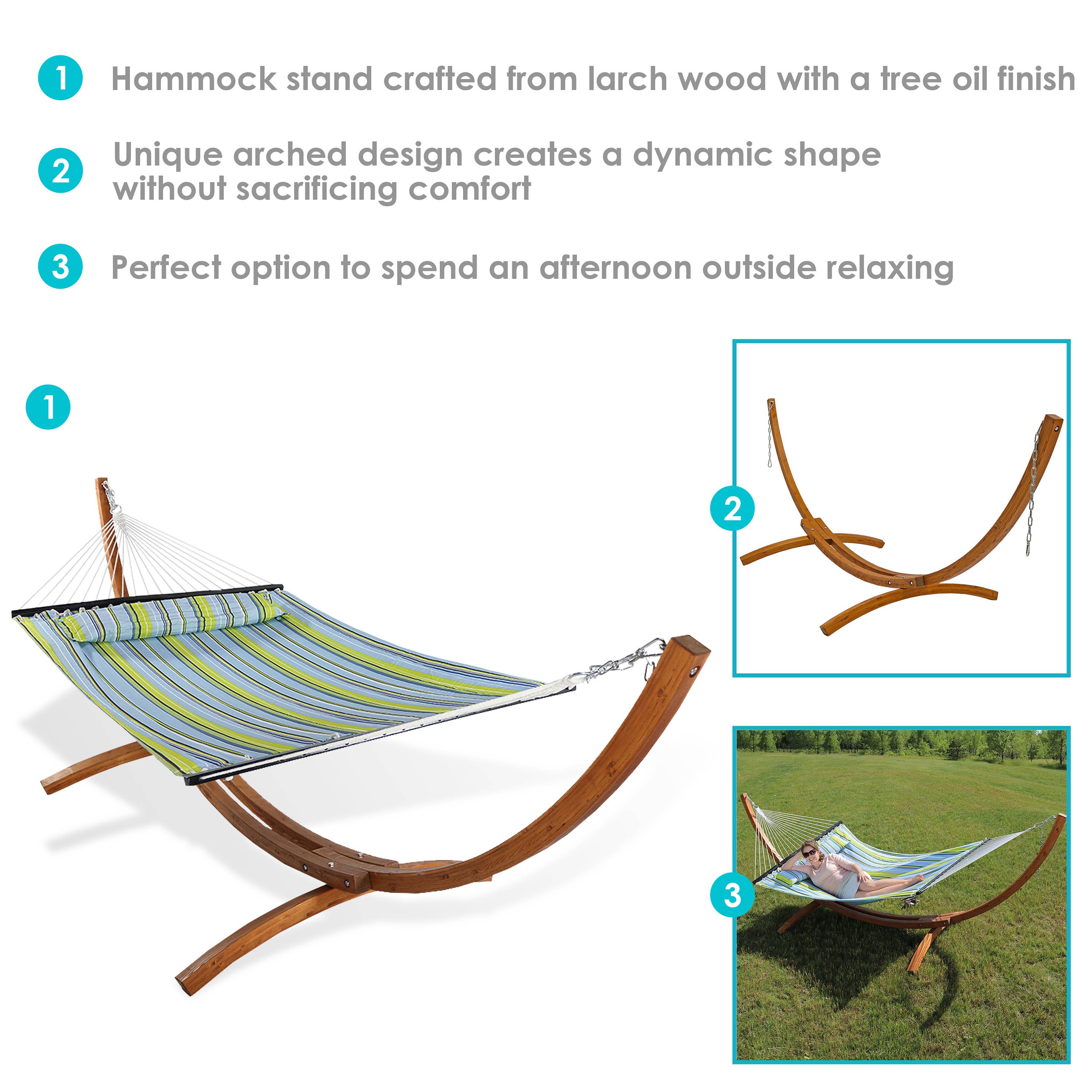 Sunnydaze Decor - Wholesale Hammock - 2-Person Hammock with Curved Wooden Stand - Blue/Green2
