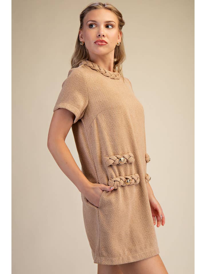 Glam - Wholesale Dress - Women's - Round Neck Twist Trim Mini Dress12