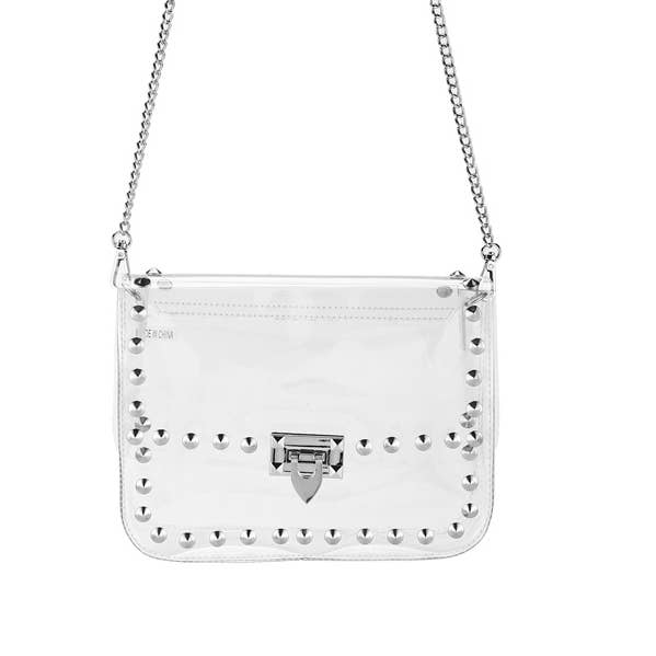 Nima Accessories Inc - Wholesale Shoulder Bag - Women's - Ladies Clear See Thru Riveted Shoulder Handbag0