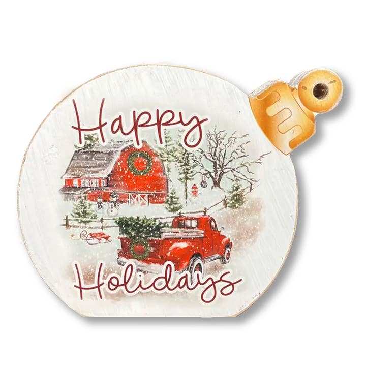 Ornament Sitter Happy Holidays Red Truck Christmas Decor for wholesale by Jarmz Designs