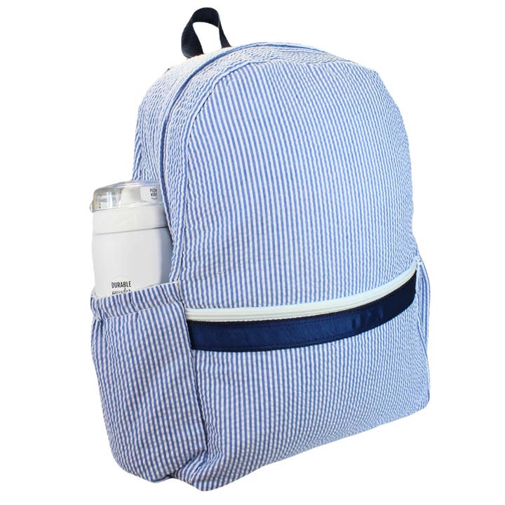 Mint - Wholesale Backpack - Kids - Navy Seersucker Medium Backpack w/ Pocket | Mint1