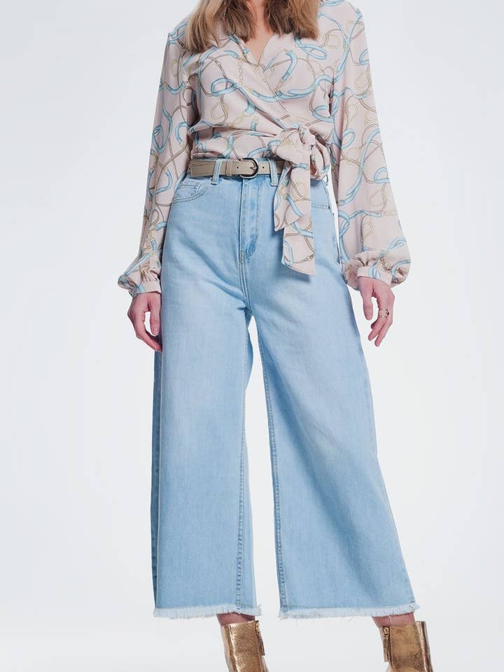 Culotte jeans with ripped hem for wholesale by Q2—All Orders:Free Duties for the US,UK,and Canada