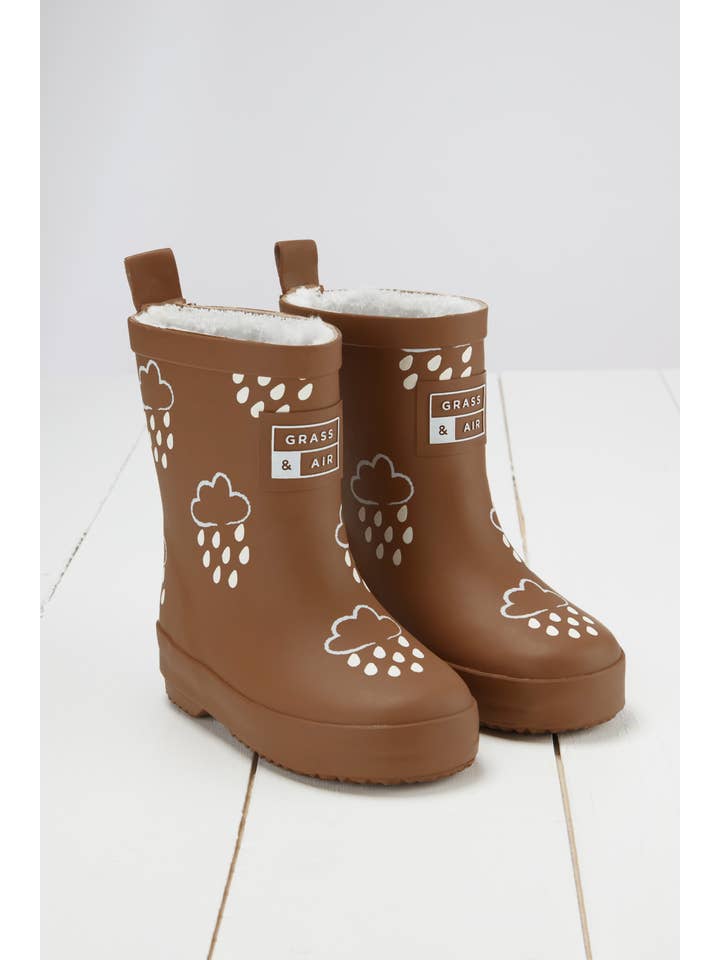 Grass & Air - Vente Bottes de pluie – enfant - Bottes en caoutchouc à couleur changeante pour enfants brun caramel