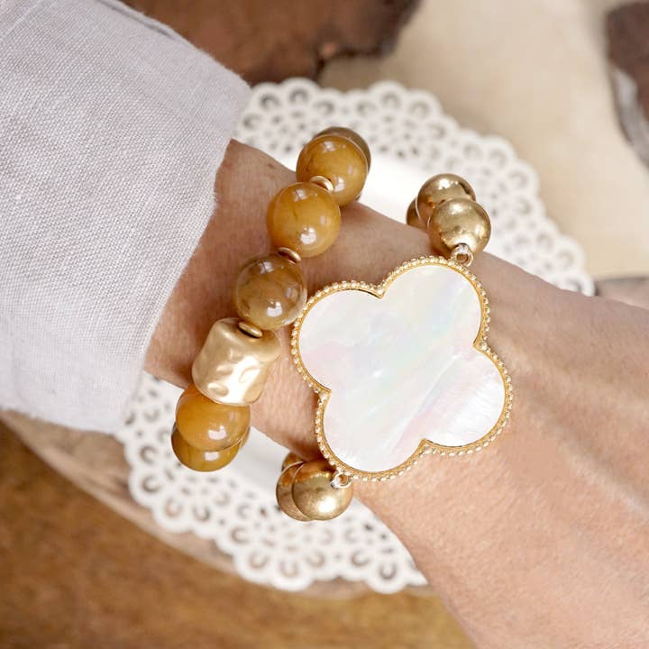 PennyLine inc - Wholesale Beaded Bracelet - Clover Golden Chunky Beads Bracelet