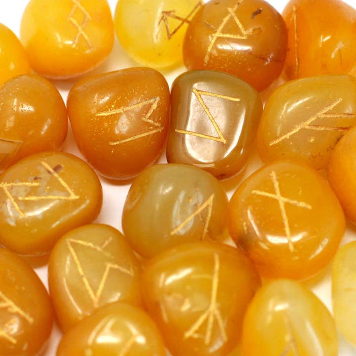 Ancient Wisdom - Wholesale Spiritual Stone/Crystal - Runes Stone Set in Pouch- Yellow Onyx