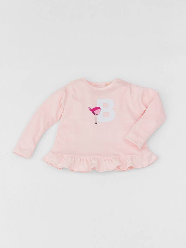 Vestido orgánico de manga larga con volantes rosa pájaro para venta al por mayor de Kal Babies