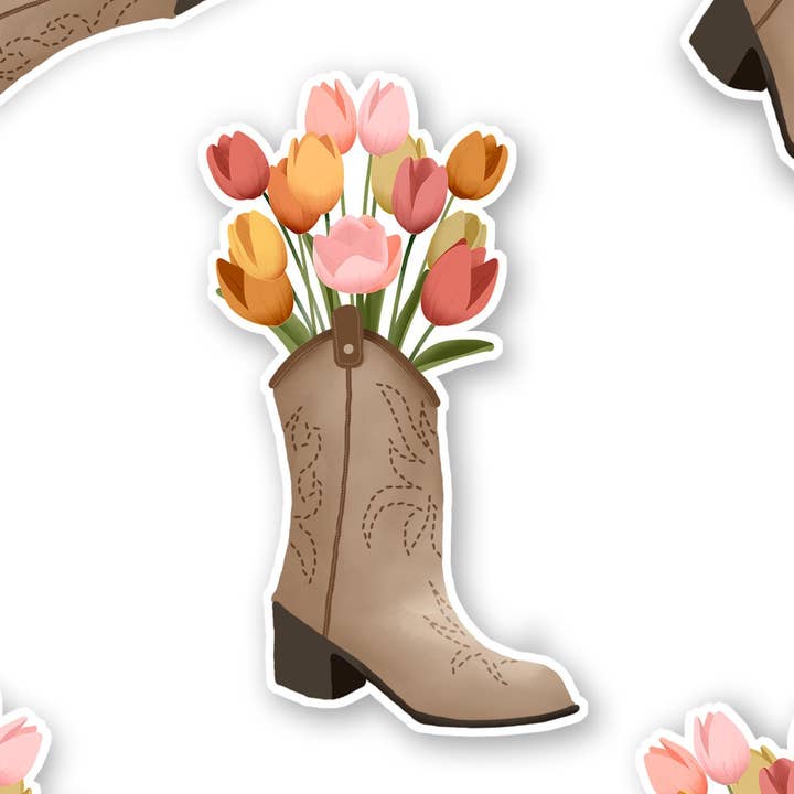 Bootquet Sticker, Flowers and Cowboy Boots for wholesale by Strokes of Sunshine Stationery