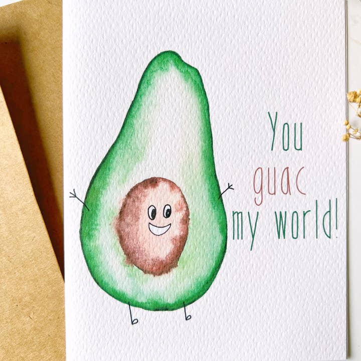 Ellamoonart - Vendita all'ingrosso Biglietti di auguri generici - Biglietto di auguri ad acquerello Avocado Pun | Cartoleria1