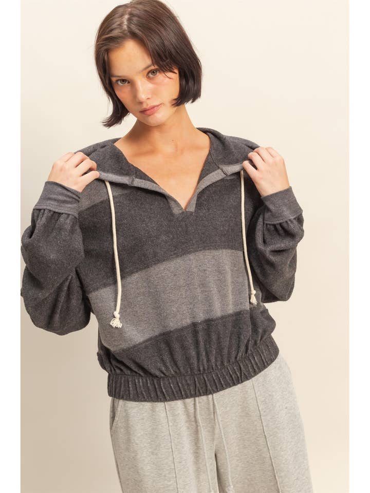 Contrasting Elasticized Waist Stitch Detail Hoodie for wholesale by HYFVE