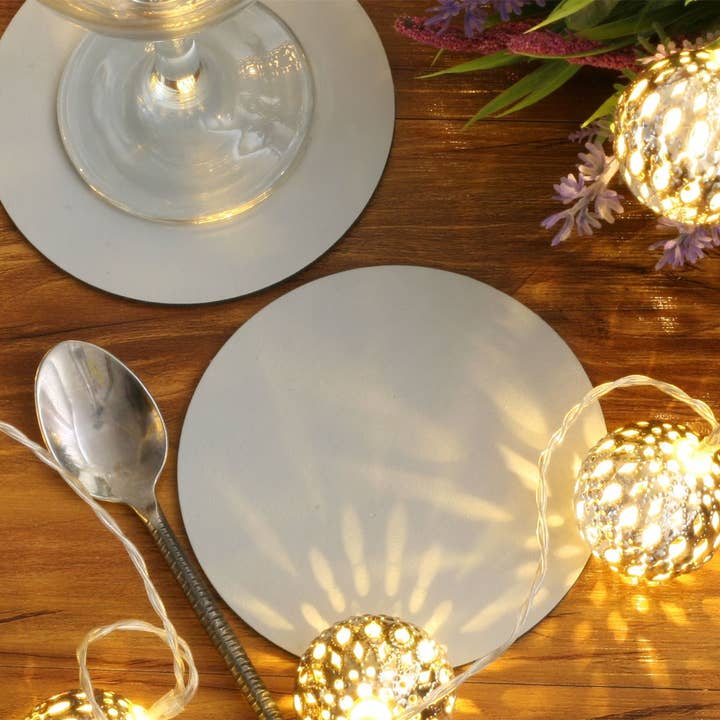 Set of 4 Elementry Grey Leatherboard Round Coasters for wholesale by The Dapper House