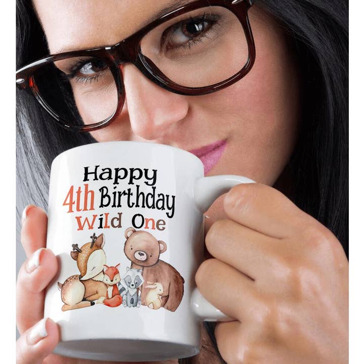 3dRose - Wholesale Coffee Mug - 3dRose, Happy 4th Birthday Wild One Cute Woodland Animals, Mug9